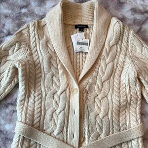 Lands' End Cream Cable Knit Cardigan Sweater